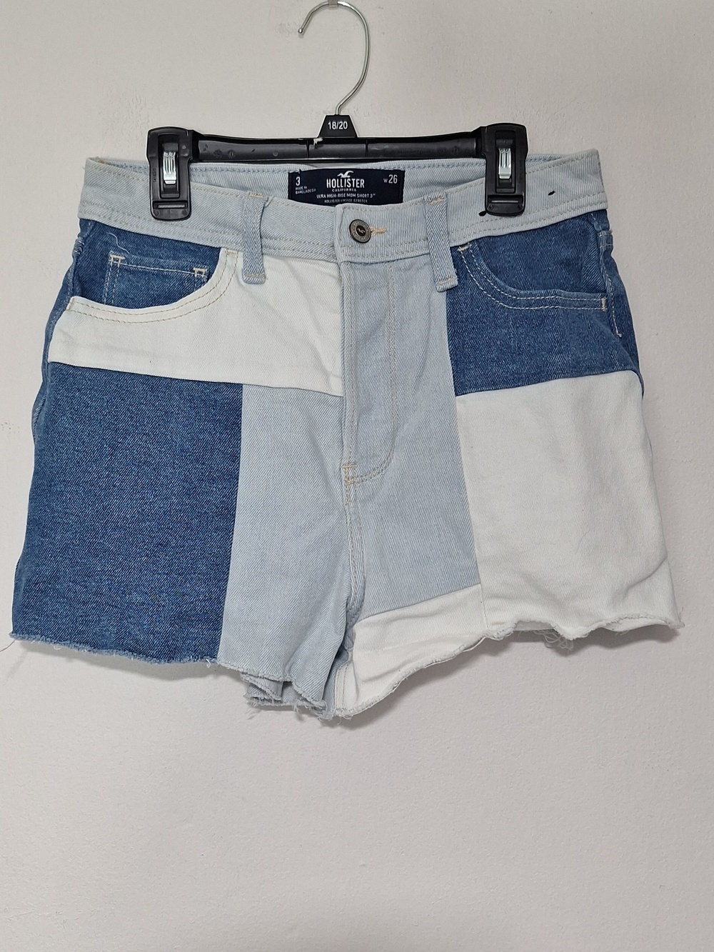 Hollister Ultra High Rise Mom Two-Tone Patchwork Denim Shorts
